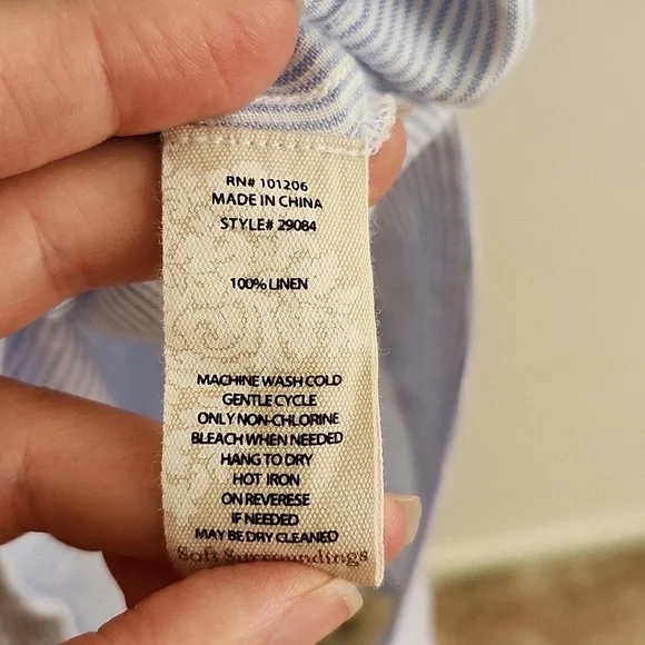 Soft Surroundings Linen Maxi Dress Blue White Striped Embroidered Side Slits S - Picture 9 of 11